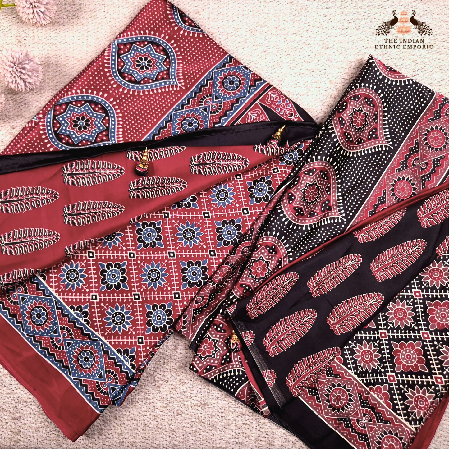 The Ajrakh Collection - The Floral Constellation - Satin Silk Saree
