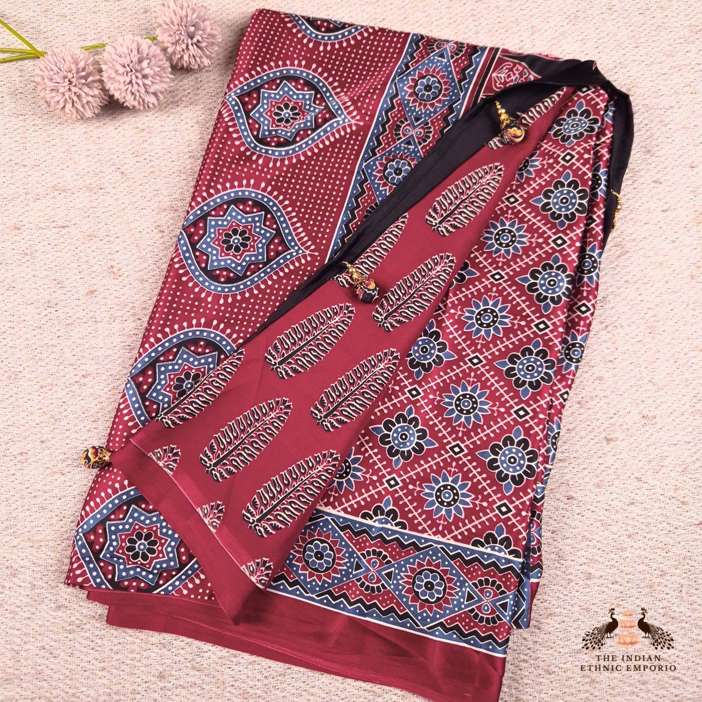 The Ajrakh Collection - The Floral Constellation - Satin Silk Saree