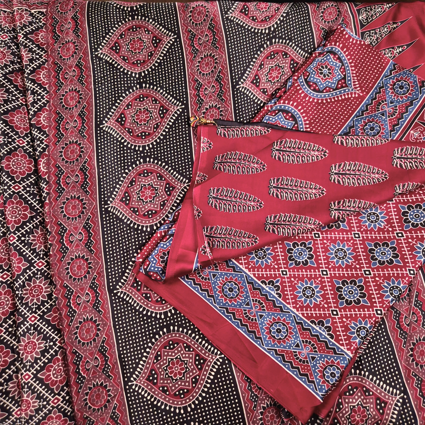 The Ajrakh Collection - The Floral Constellation - Satin Silk Saree