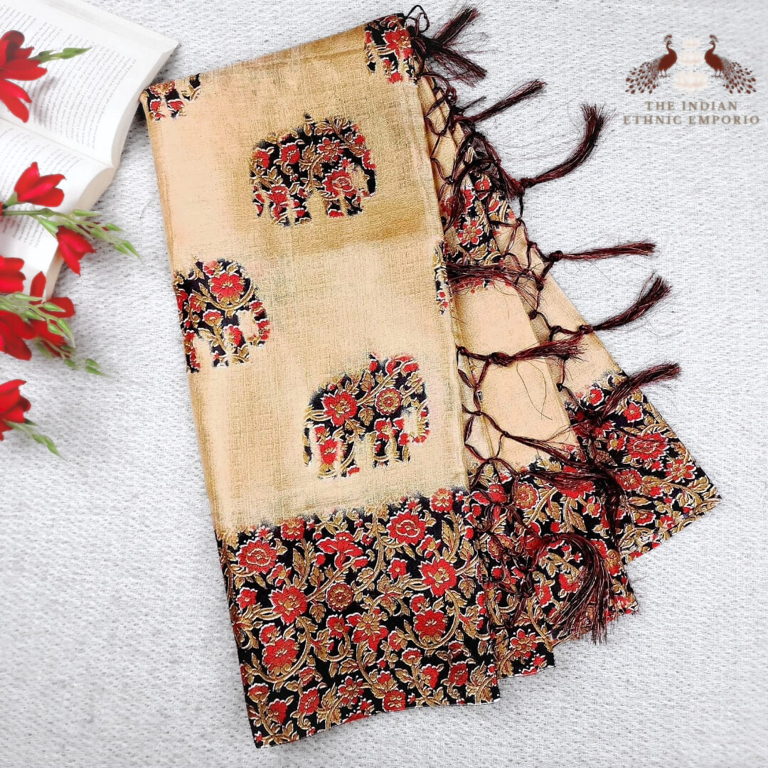 Ajrakh Print Organic Silk Sarees