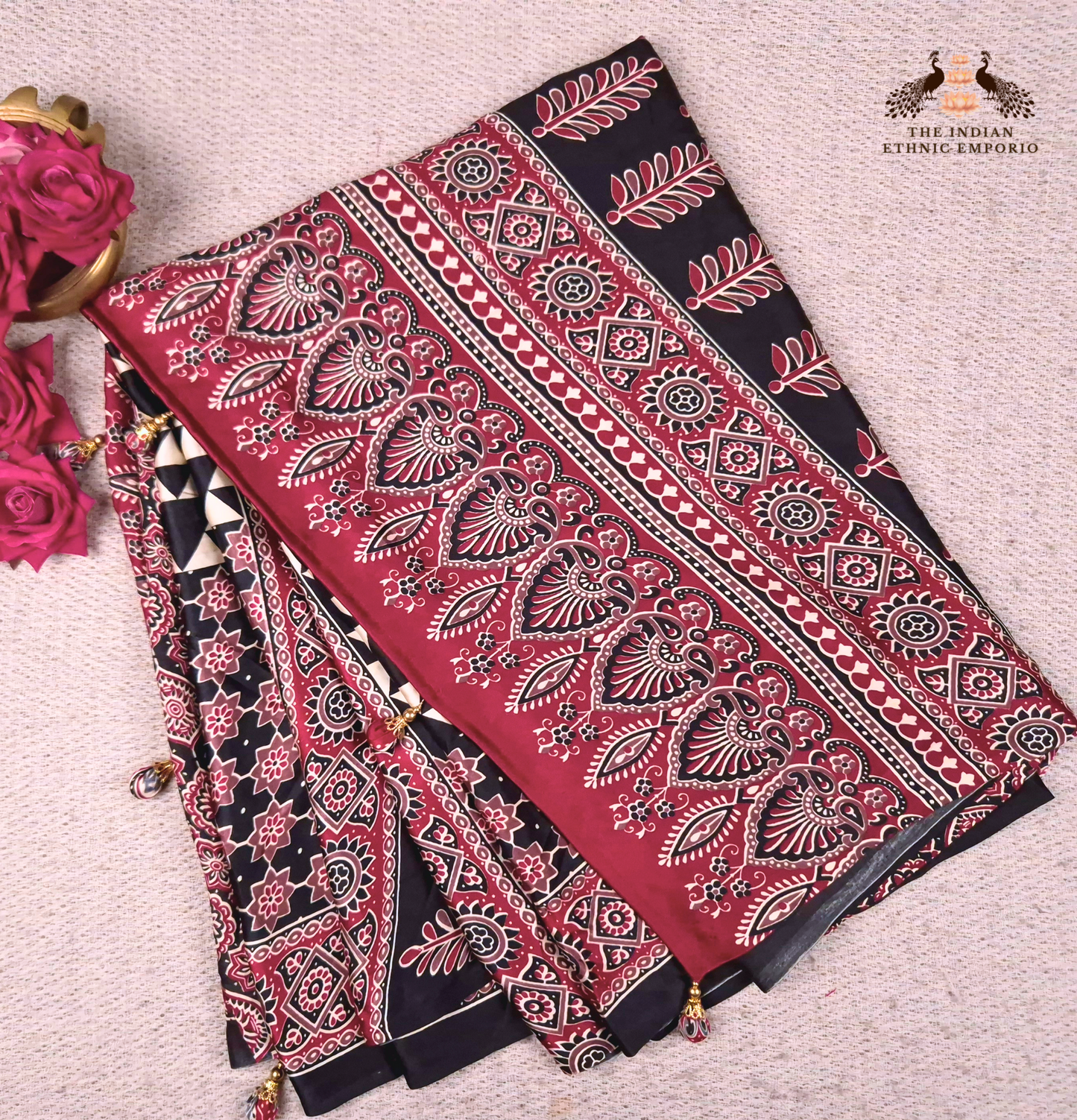 The Ajrakh Collection - The Geometric Prism - Satin Silk Saree