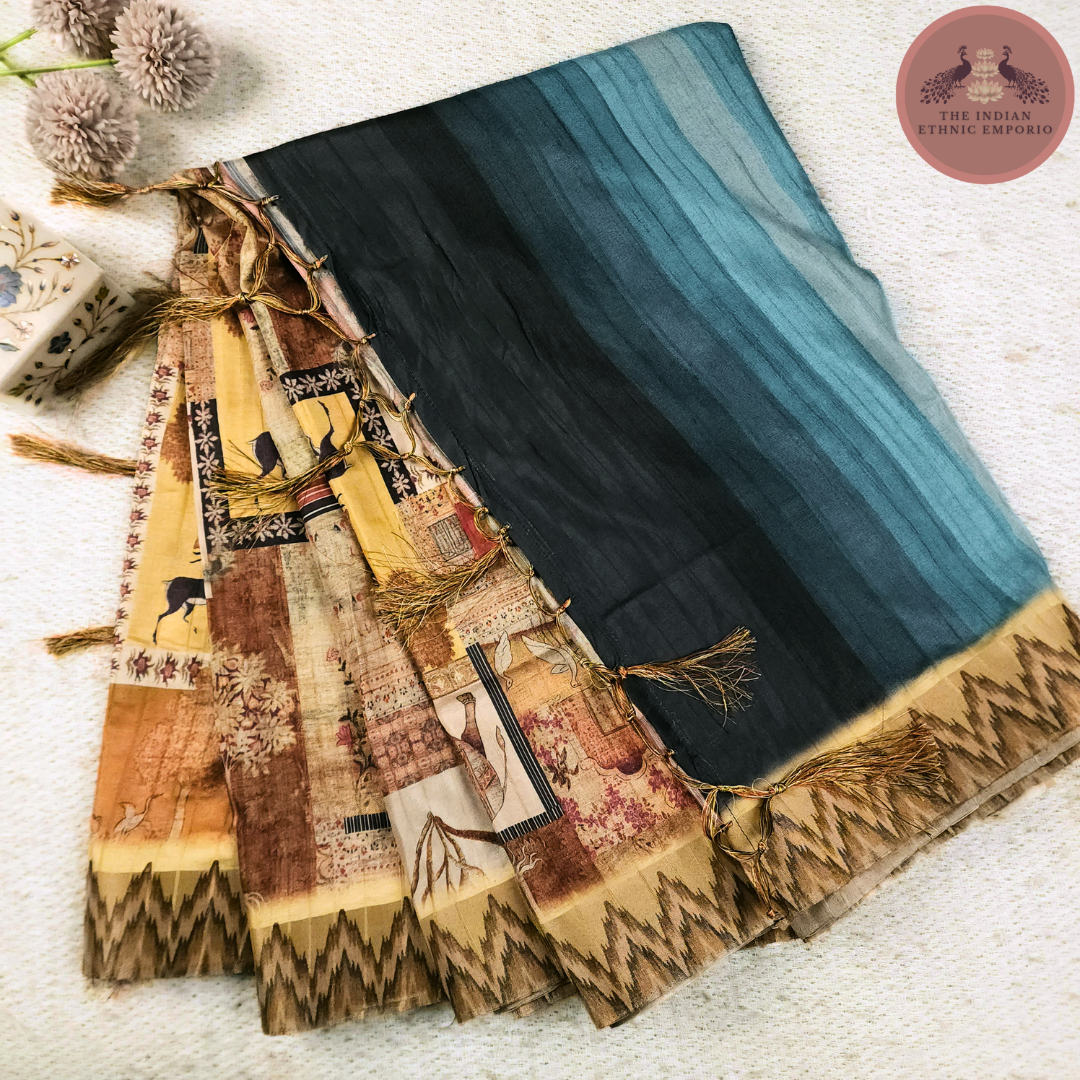 Rustic Beige color Gicha Silk Printed Saree From 'Gicha Glory' Collection- RUSTIC ROYALE