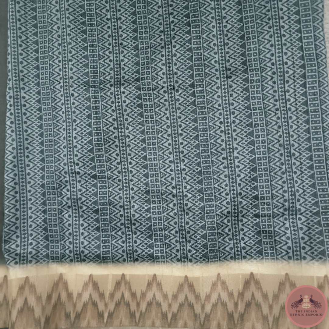 Rustic Beige color Gicha Silk Printed Saree From 'Gicha Glory' Collection- RUSTIC ROYALE