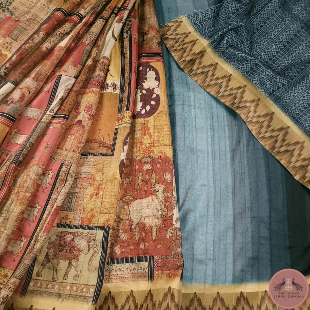 Rustic Beige color Gicha Silk Printed Saree From 'Gicha Glory' Collection- RUSTIC ROYALE