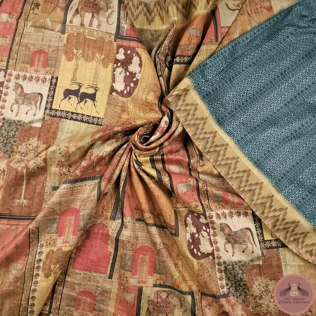 Rustic Beige color Gicha Silk Printed Saree From 'Gicha Glory' Collection- RUSTIC ROYALE