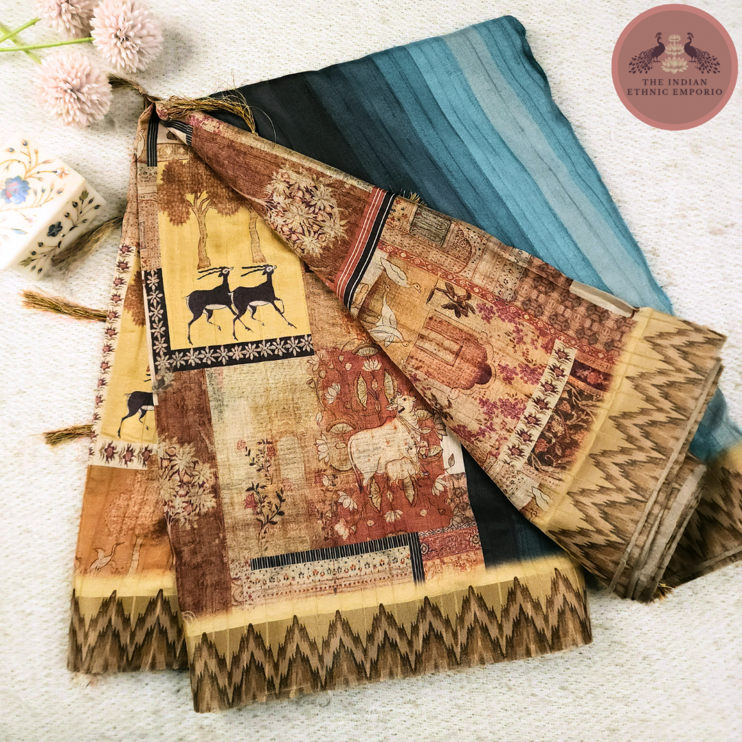 Rustic Beige color Gicha Silk Printed Saree From 'Gicha Glory' Collection- RUSTIC ROYALE