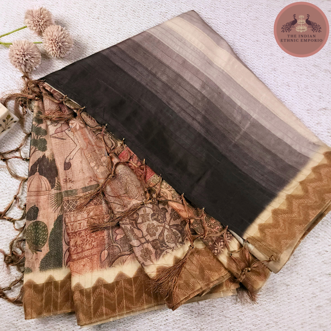 Mughal Inspired Printed Gicha Silk Saree From 'Gicha Glory' Collection- VINTAGE VIBES