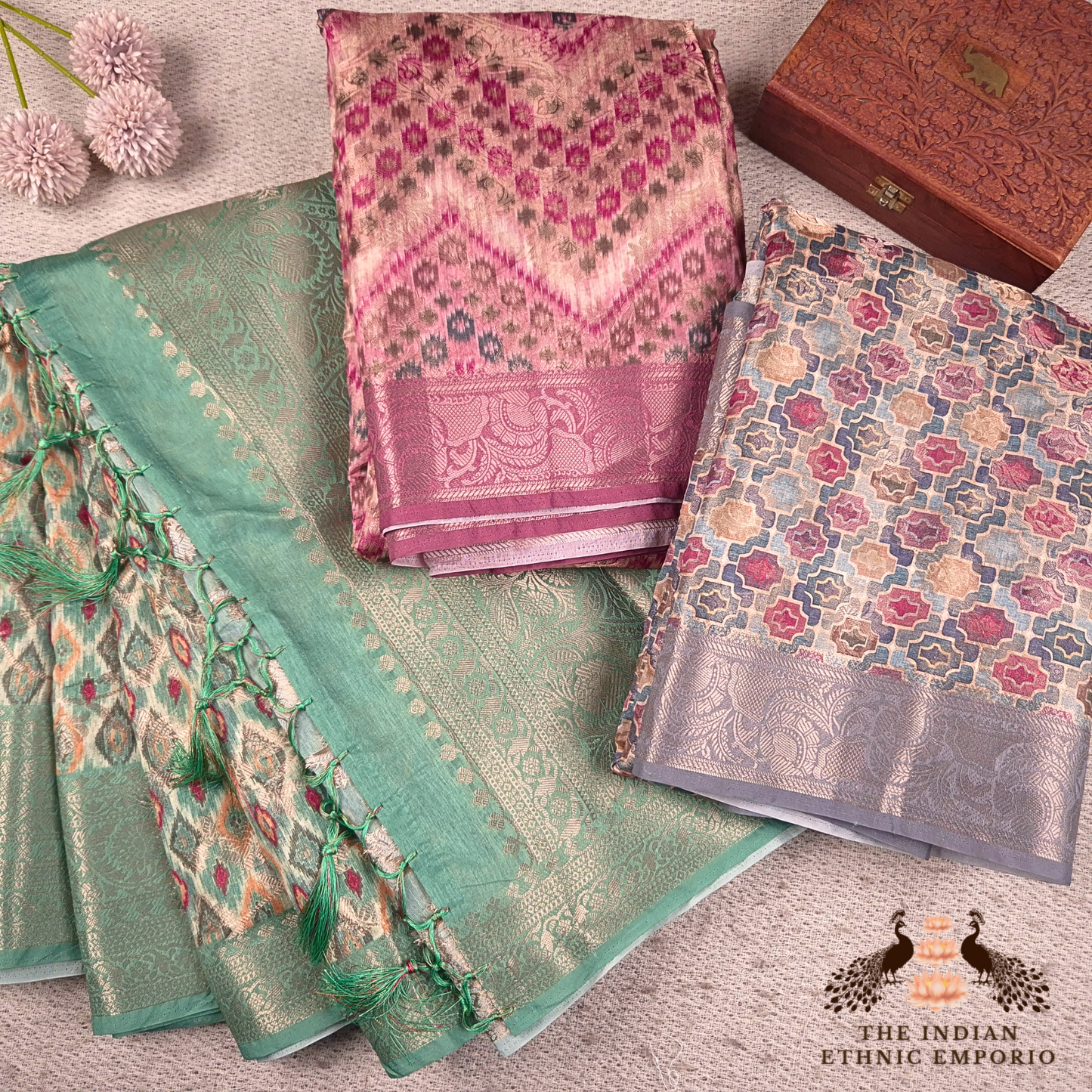 Premium Handloom Silk Saree with Block Print & Zari Weave