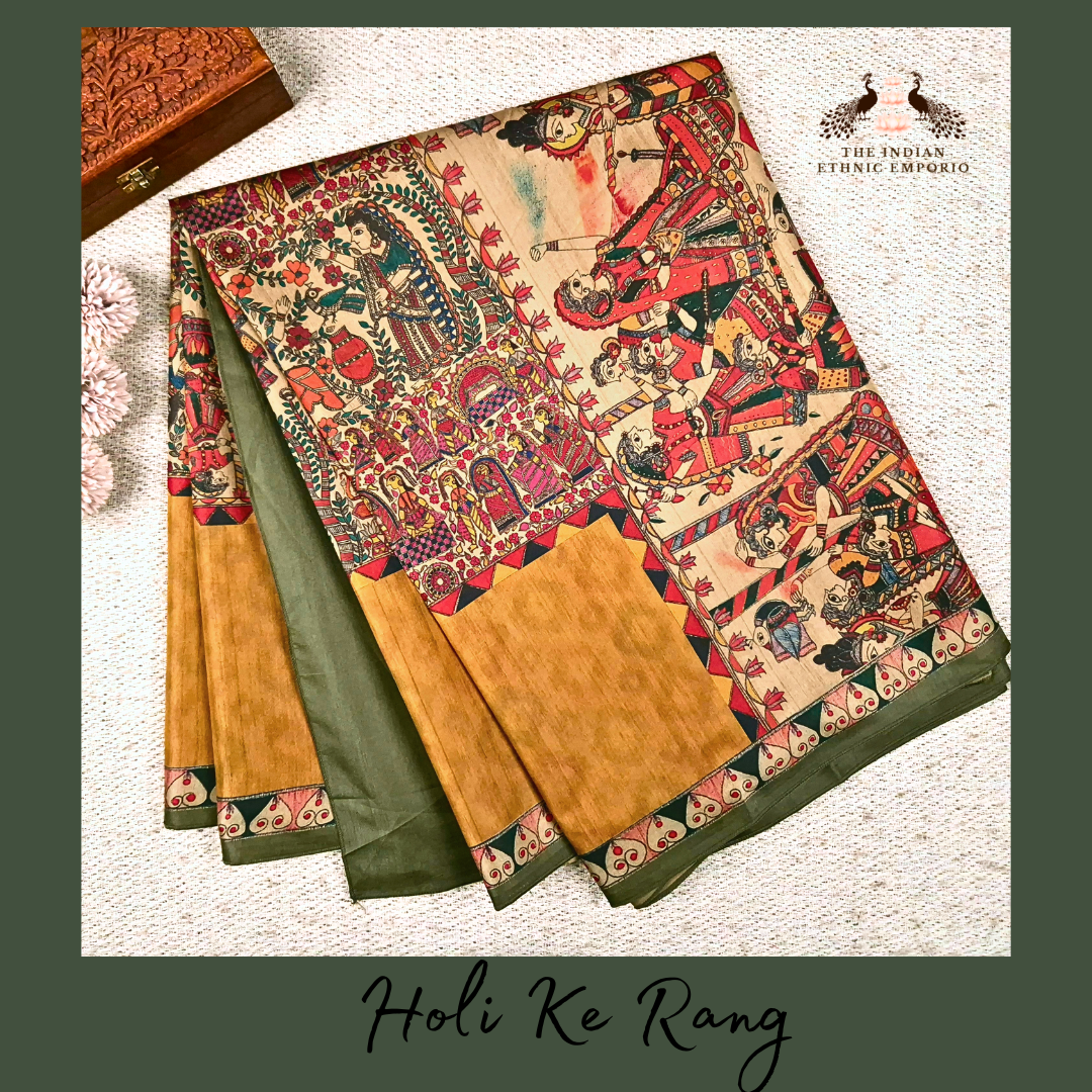 HOLI KE RANG - Madhubani Print Semi Tussar Silk Saree from THE SAREE STORY