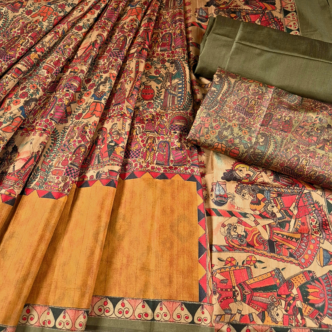 HOLI KE RANG - Madhubani Print Semi Tussar Silk Saree from THE SAREE STORY