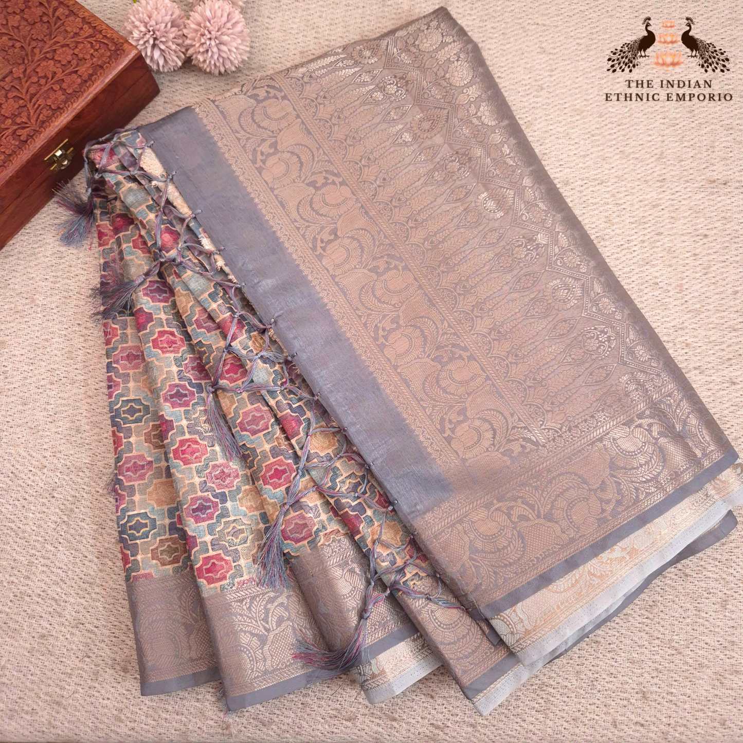 Premium Handloom Silk Saree with Block Print & Zari Weave