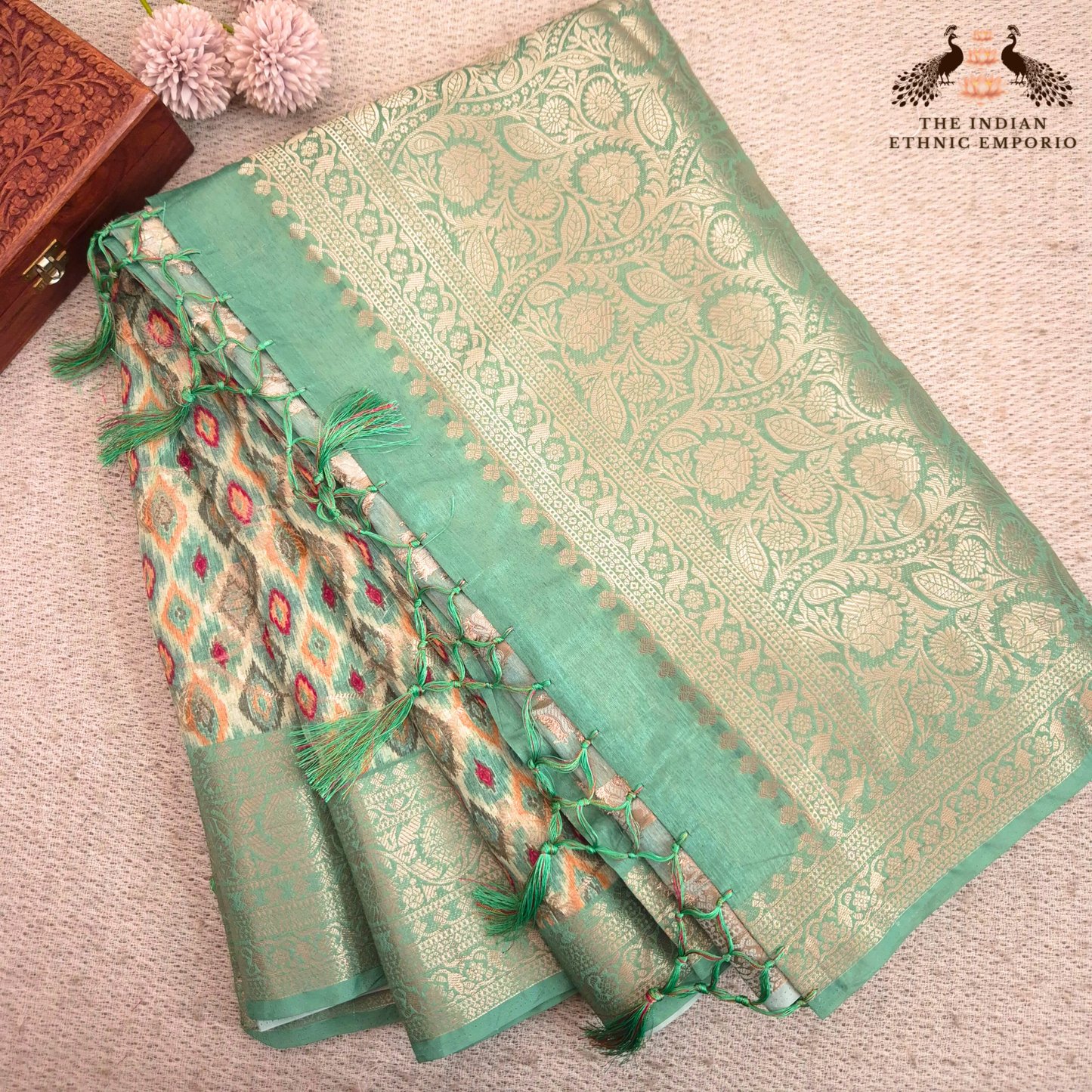 Premium Handloom Silk Saree with Block Print & Zari Weave