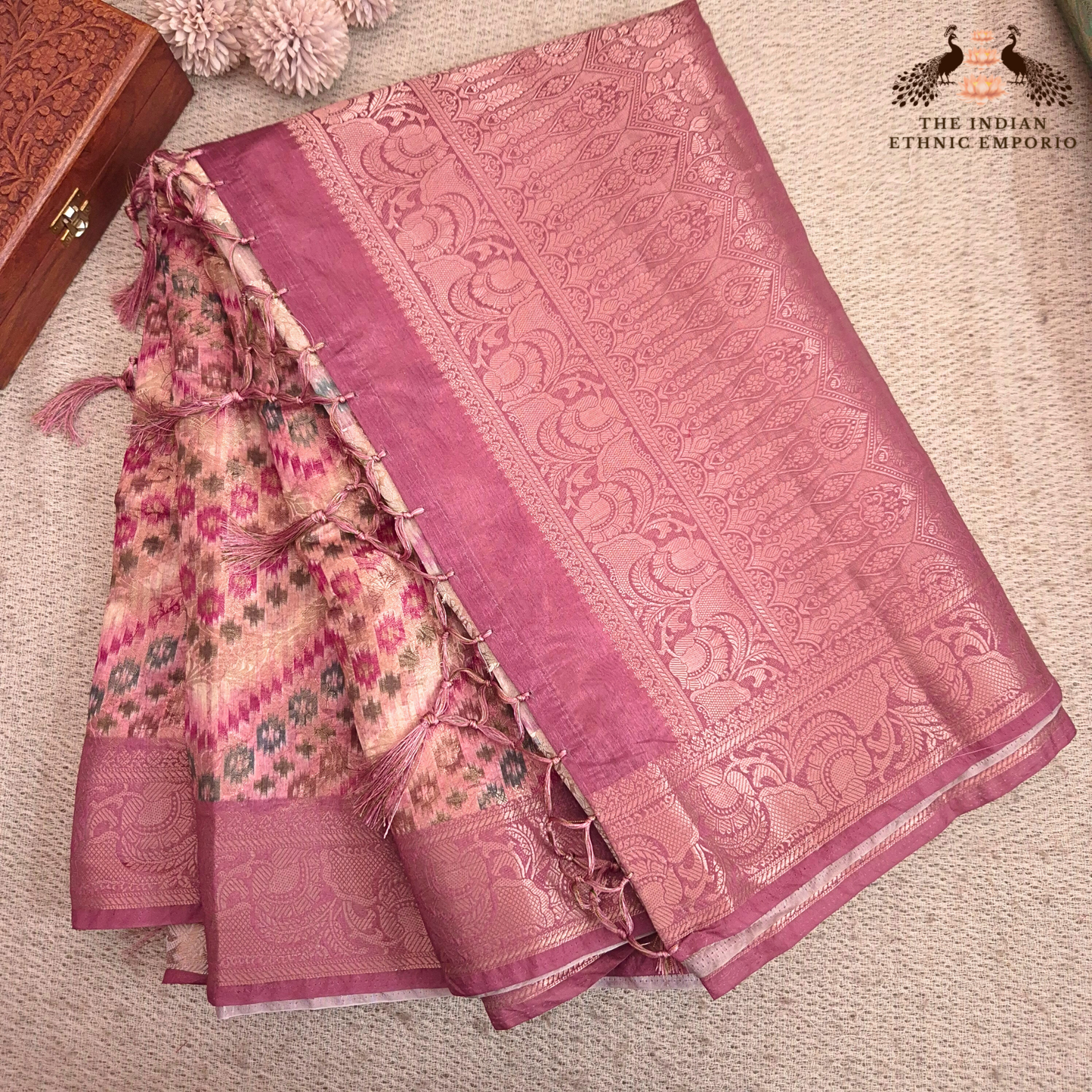 Premium Handloom Silk Saree with Block Print & Zari Weave