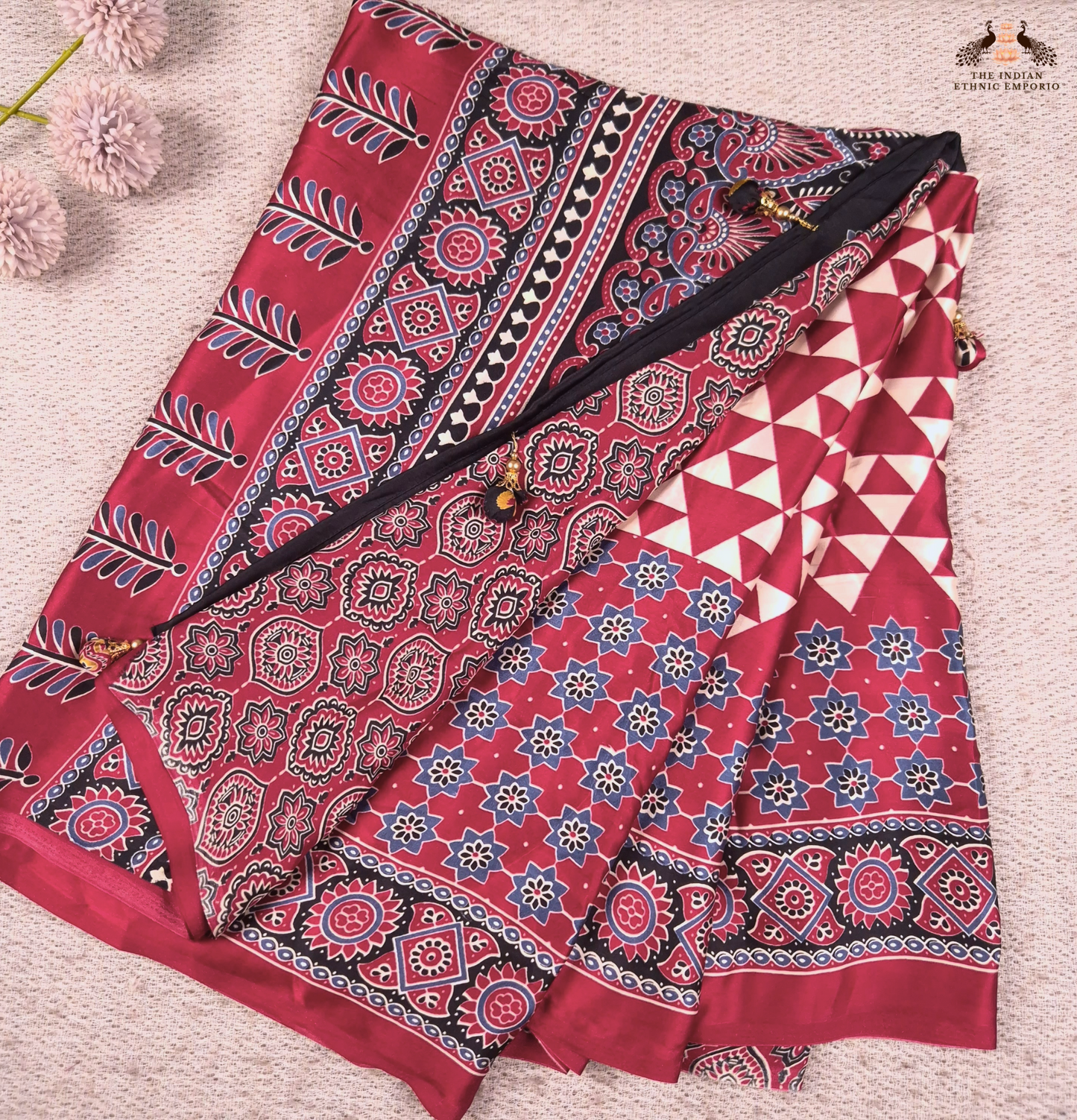 The Ajrakh Collection - The Geometric Prism - Satin Silk Saree
