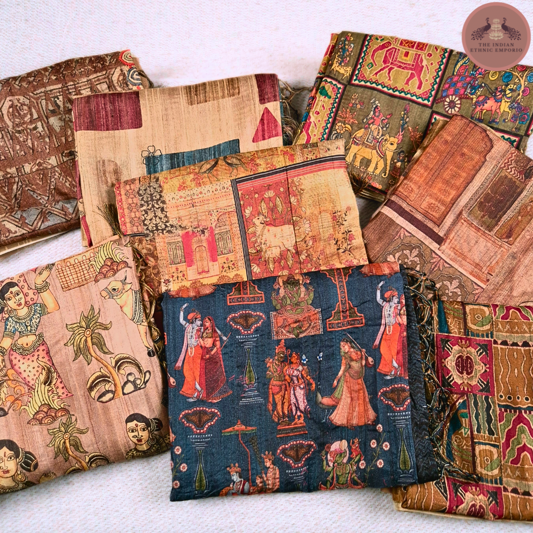 Gicha Glory - A Collection of 8 Beautiful Timeless Printed Gicha Silk Sarees