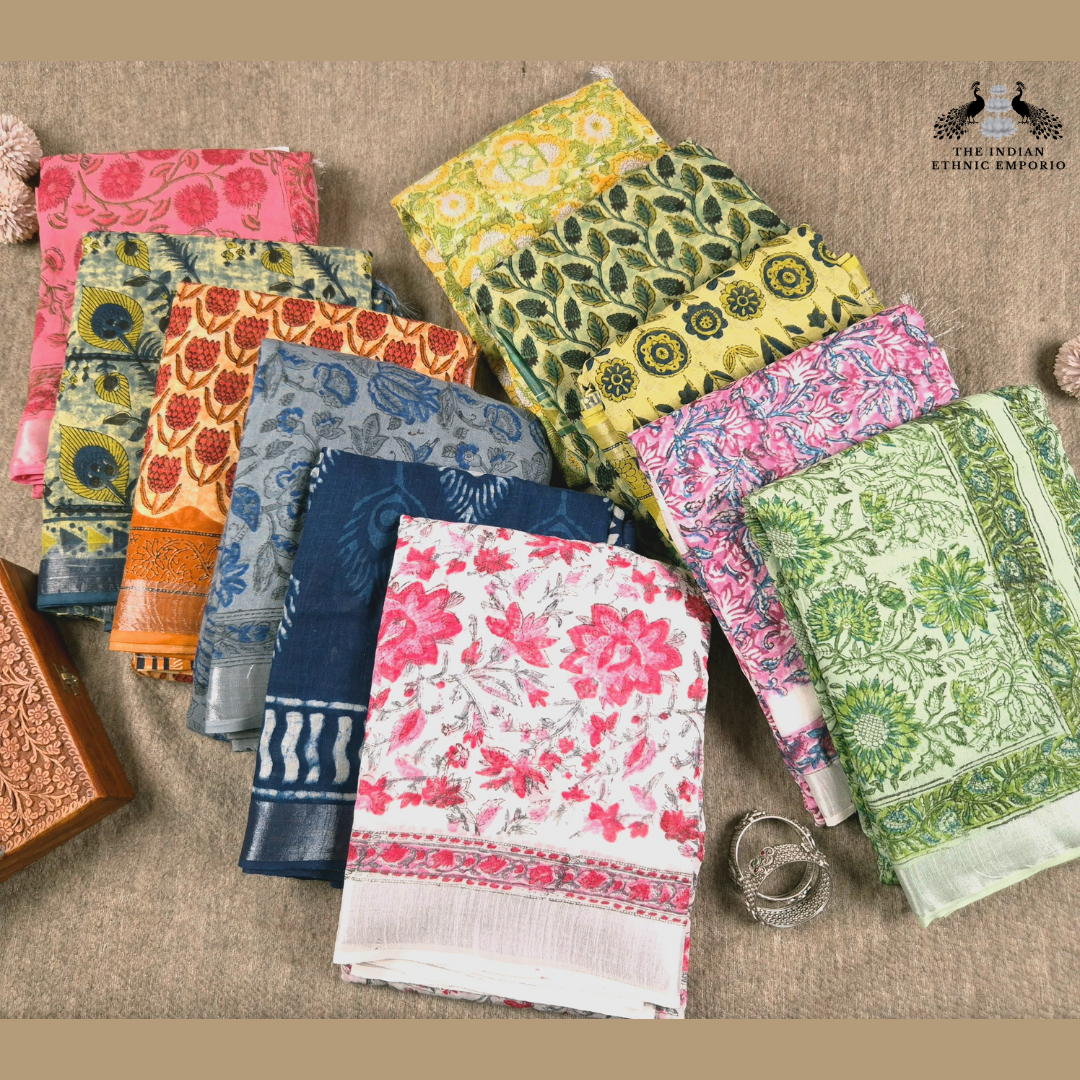 Linen Love - Pure Linen Hand Block Printed Sarees