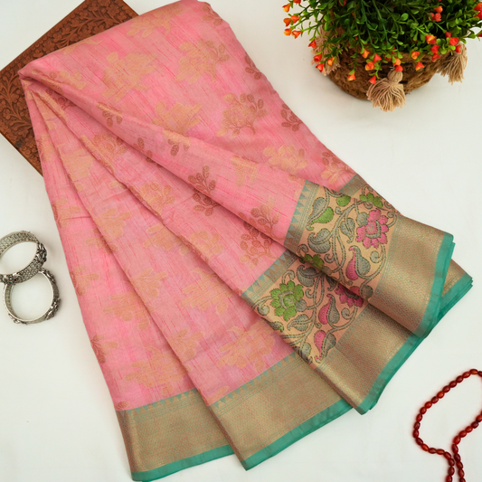 Komal Resham- Pink color banarasi Silk Saree with zari weaving with Floral Border for women