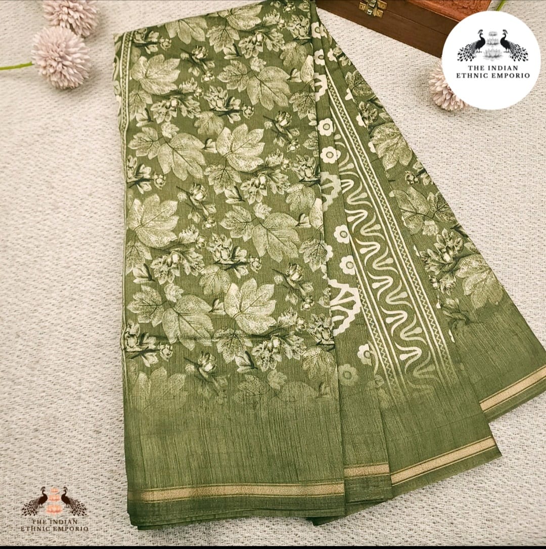 Green  Color printed Bhagalpuri silk saree