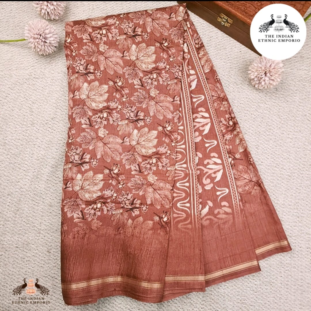 Pink Peach color printed Bhagalpuri silk saree