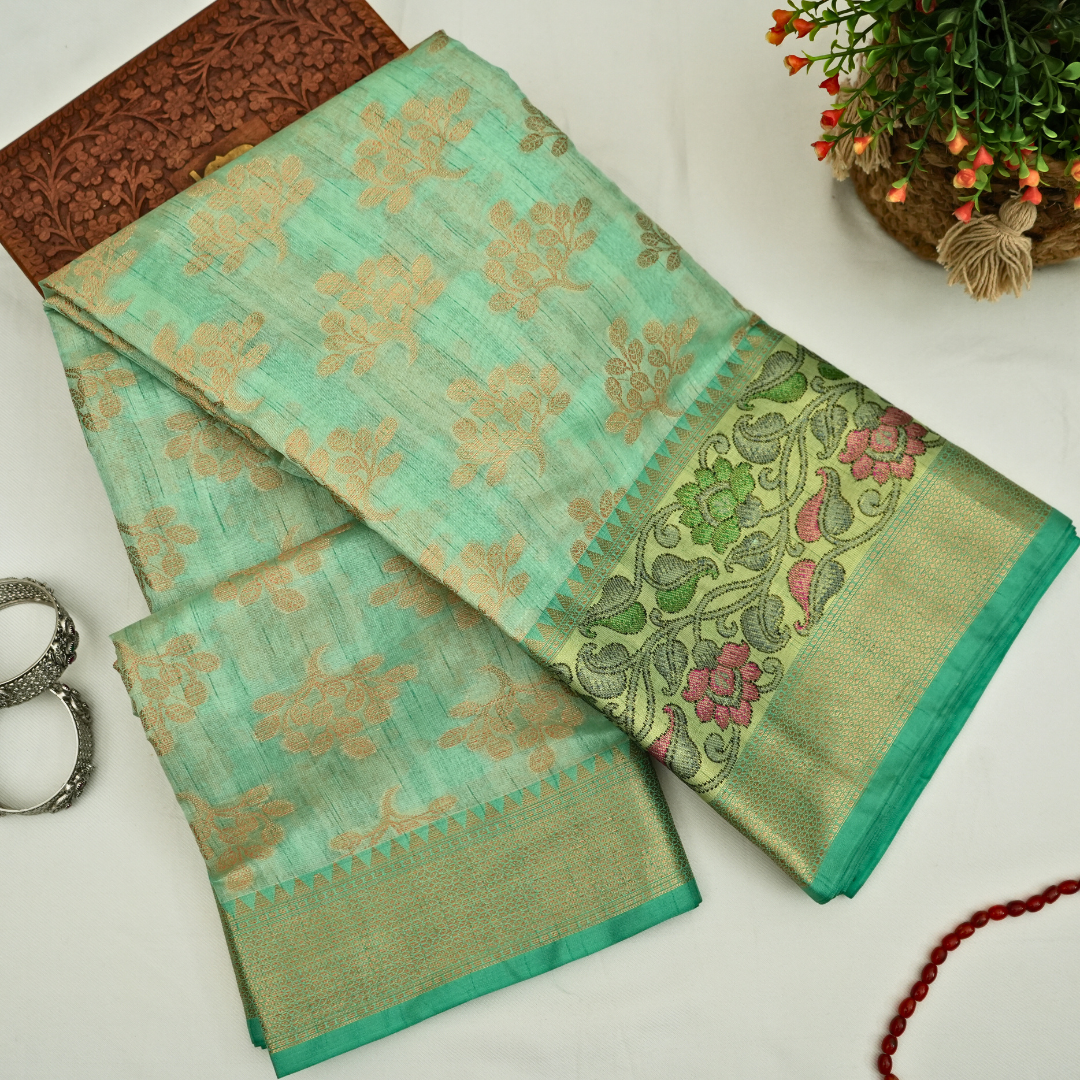 Komal Resham- Blue color banarasi Silk Saree with zari weaving with Floral Border for women
