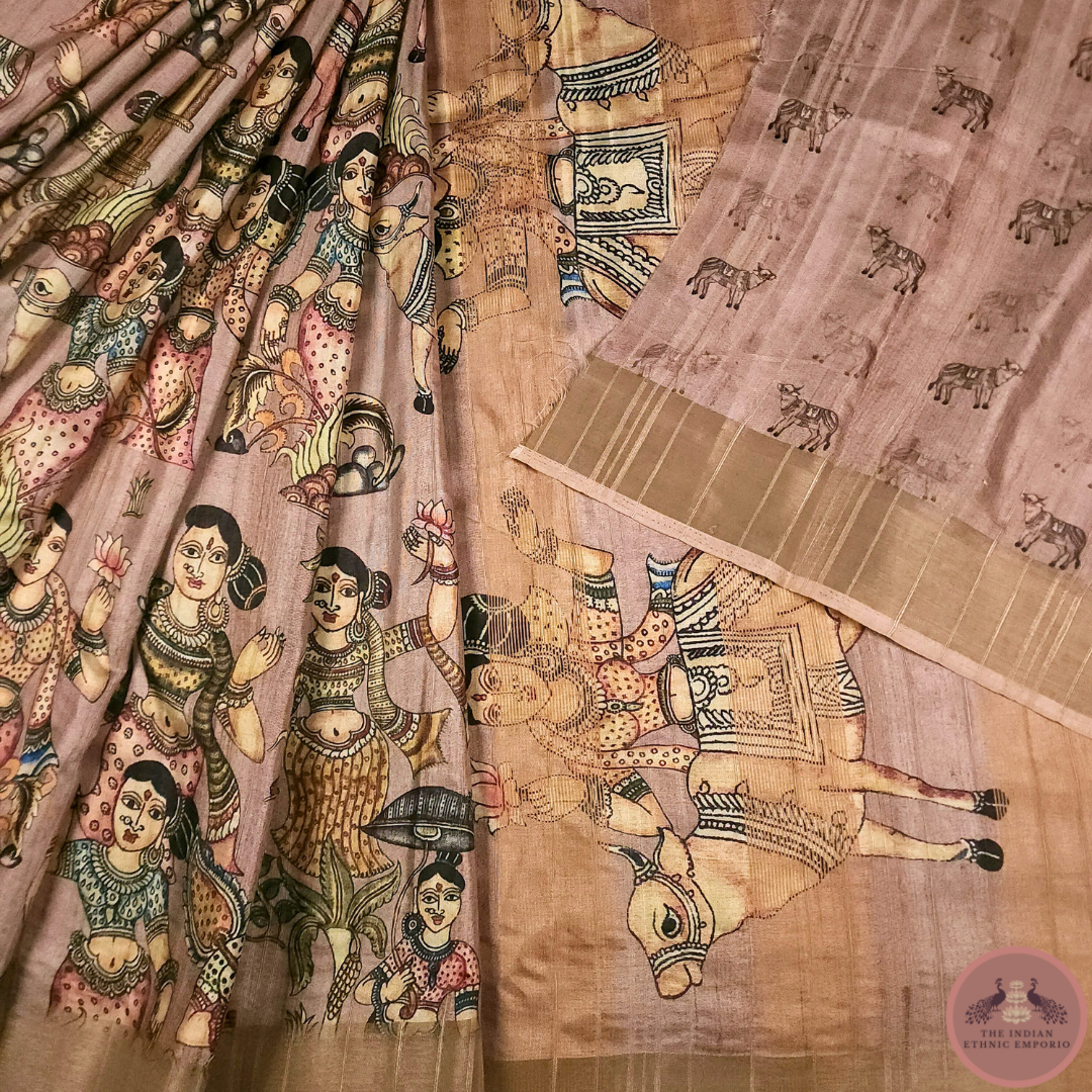 Almond Peach Color Gicha Silk Printed Saree From 'Gicha Glory' Collection- APSARA