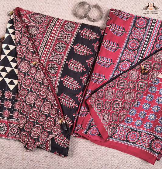 The Ajrakh Collection - The Geometric Prism - Satin Silk Saree