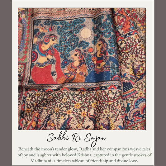 SAKHI RI SAJAN - Madhubani Print Tussar Silk Saree from THE SAREE STORY
