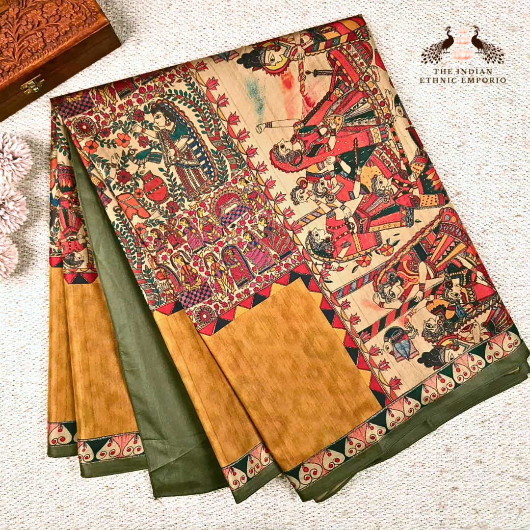 HOLI KE RANG - Madhubani Print Semi Tussar Silk Saree from THE SAREE STORY
