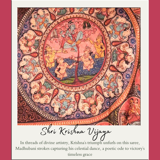 Shri Krishna Vijaya - Madhubani Print Tussar Silk Saree from THE SAREE STORY