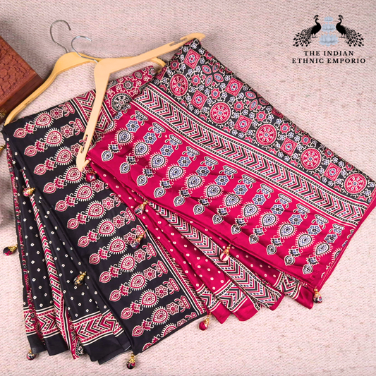 The Ajrakh Collection- The Bandhani Dots- Satin Silk Saree