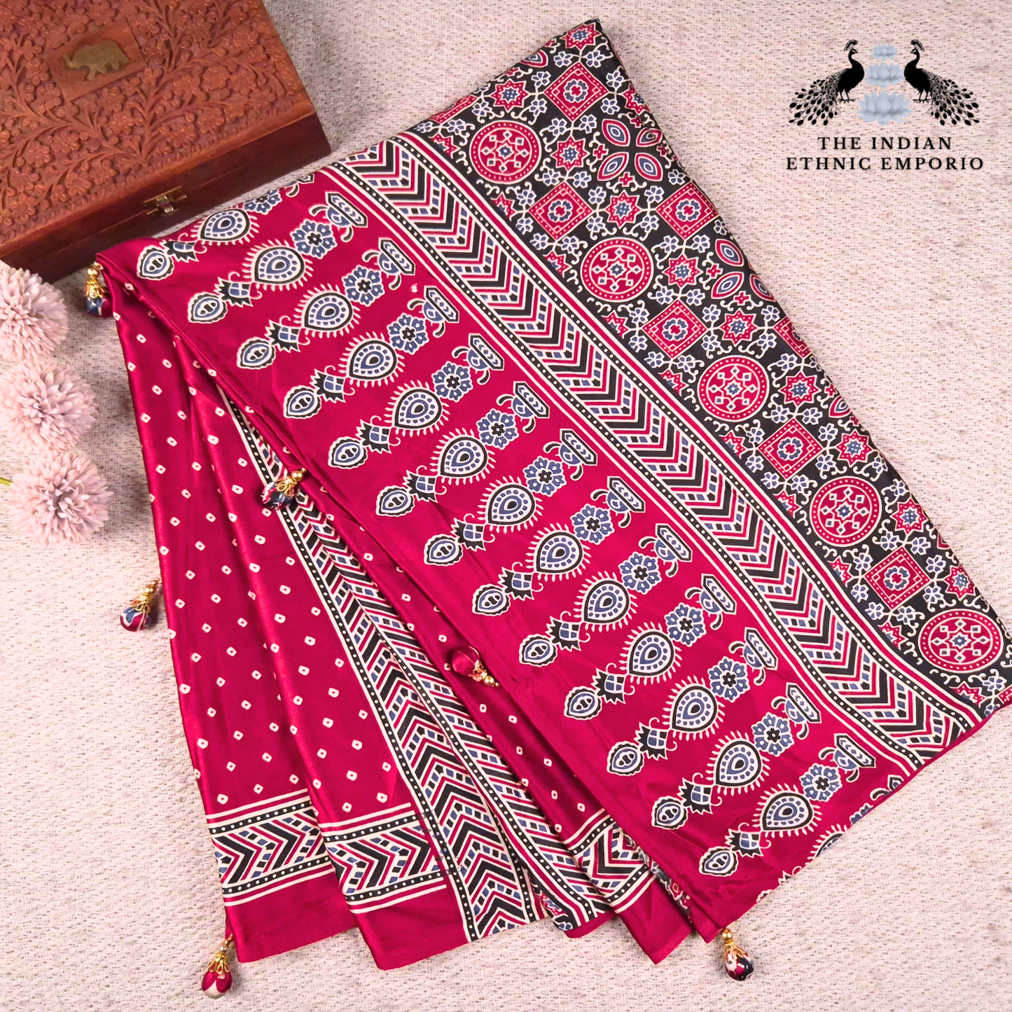 The Ajrakh Collection- The Bandhani Dots- Satin Silk Saree