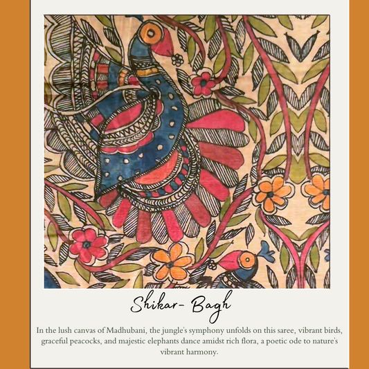 Shikaar Baagh - Madhubani Print Tussar Silk Saree from THE SAREE STORY